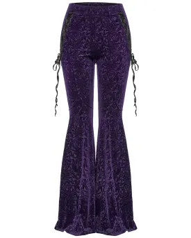 Punk Rave Gothic Embossed Baroque Flared Pants - Extended Size Range - Purple