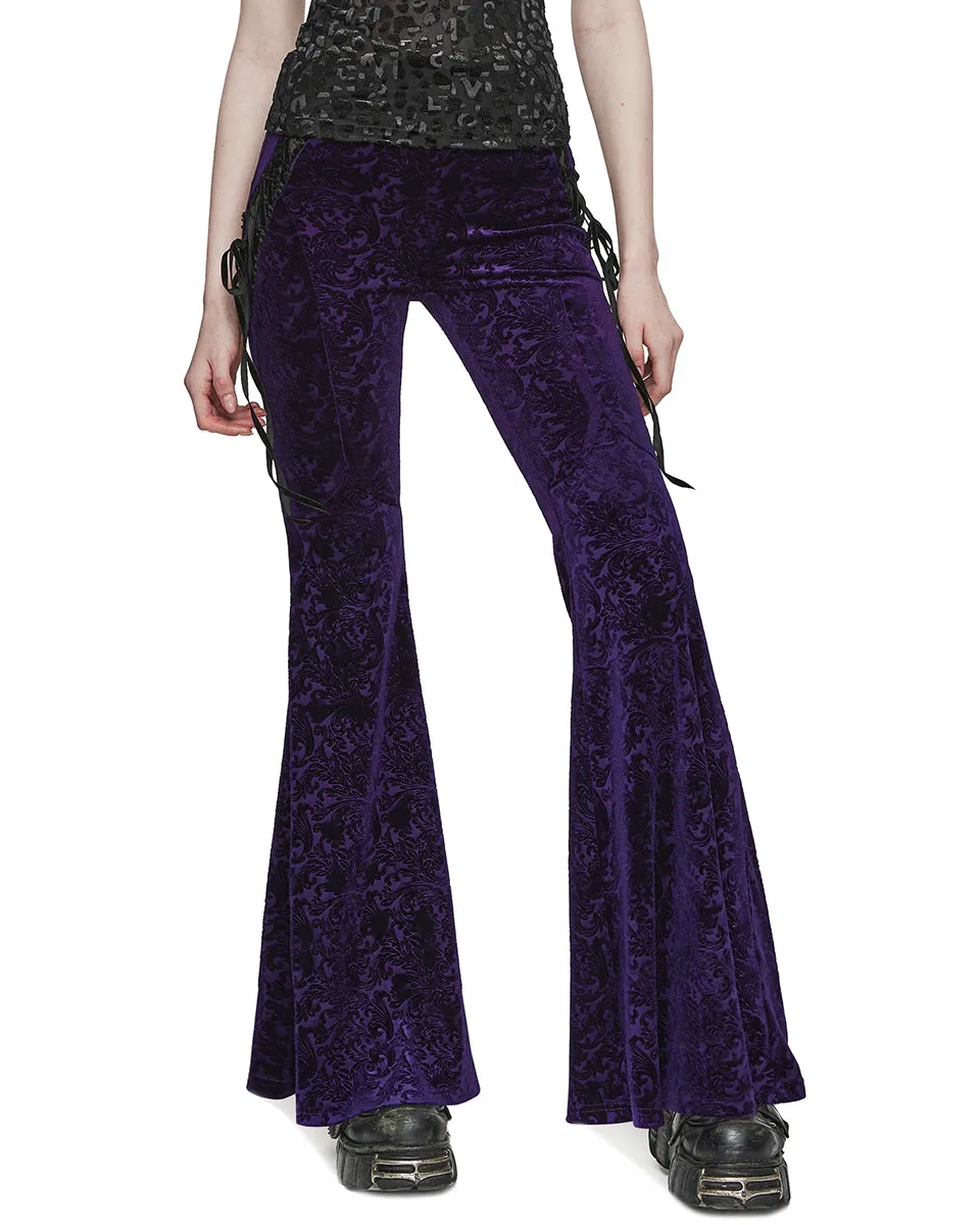 Punk Rave Gothic Embossed Baroque Flared Pants - Extended Size Range - Purple