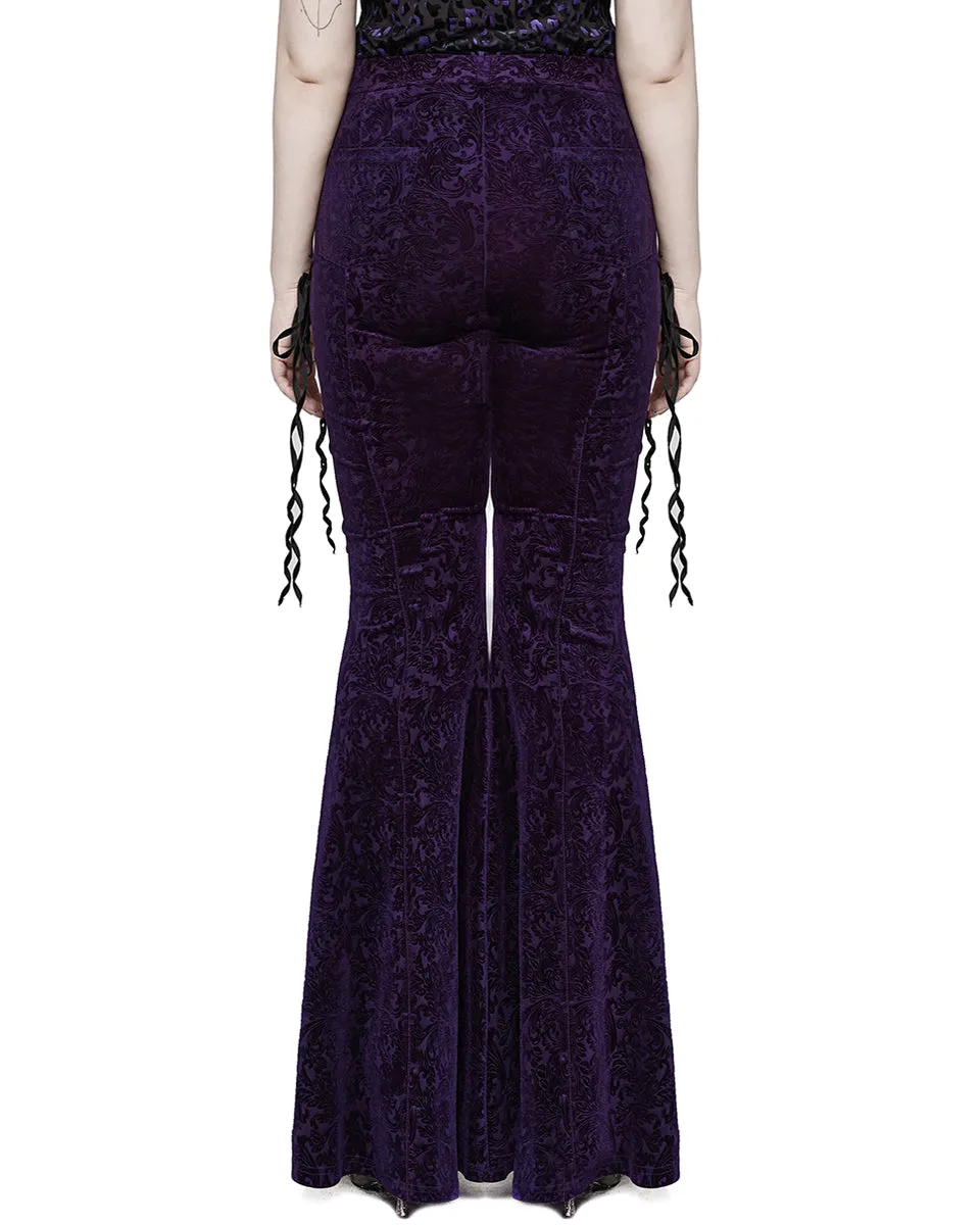 Punk Rave Gothic Embossed Baroque Flared Pants - Extended Size Range - Purple