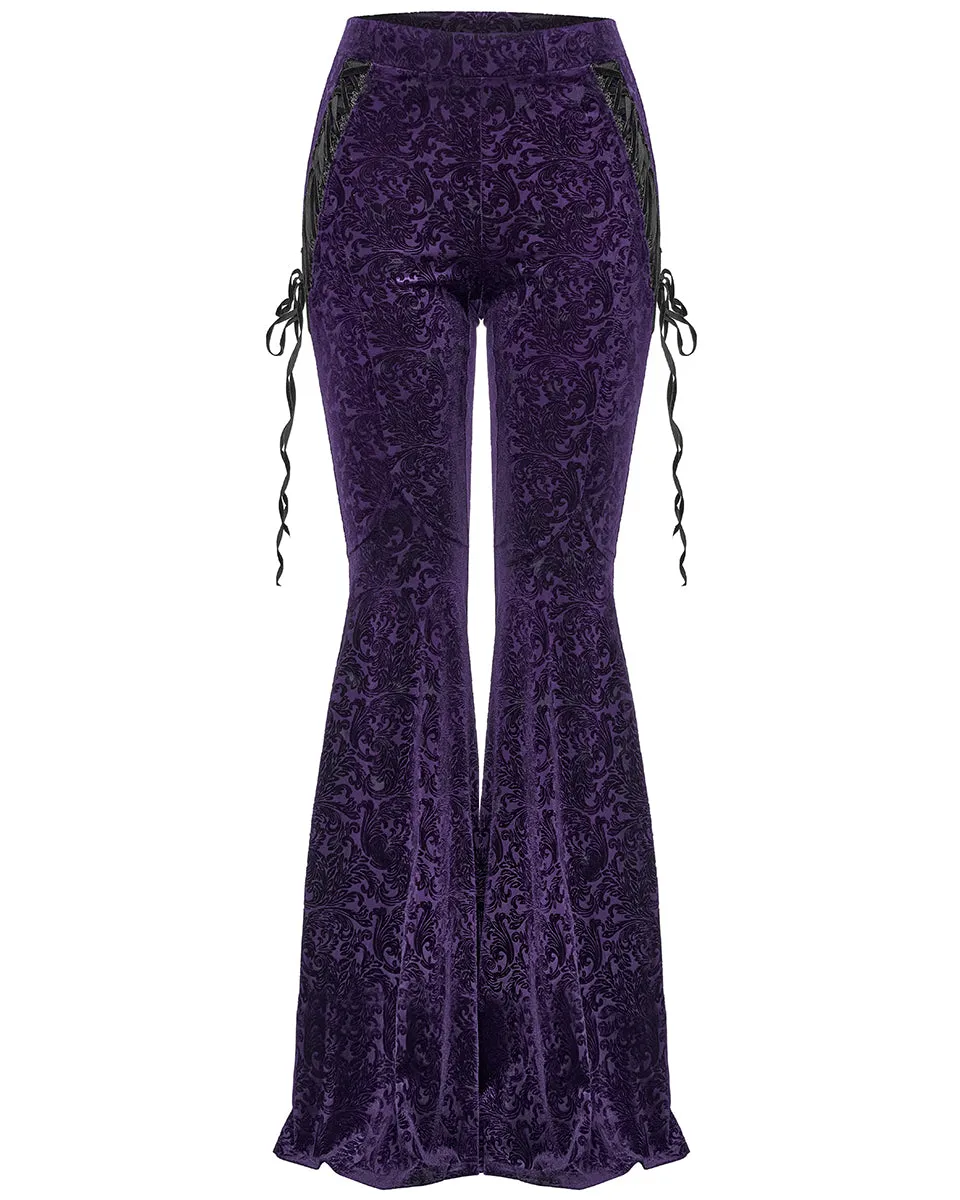 Punk Rave Gothic Embossed Baroque Flared Pants - Extended Size Range - Purple