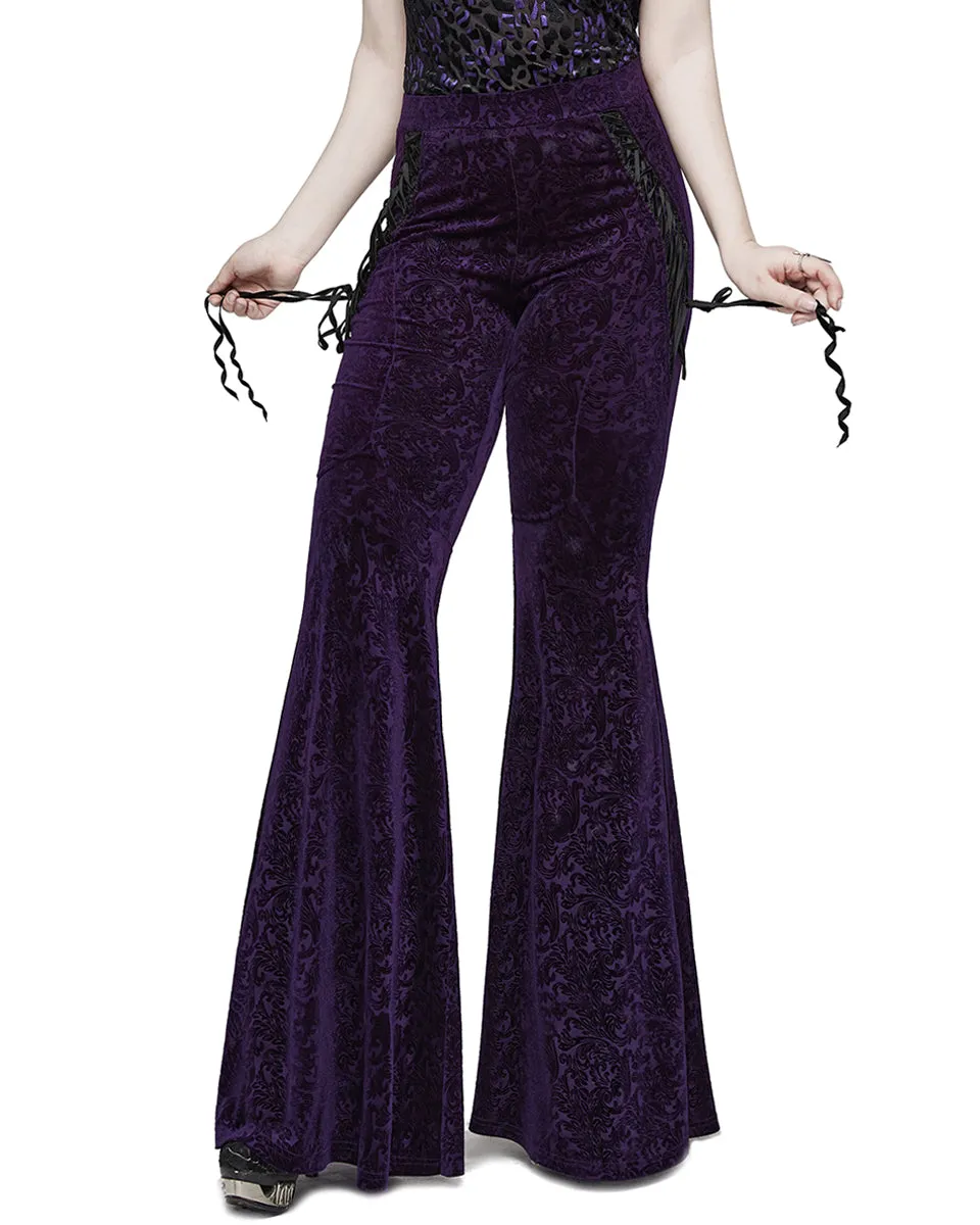 Punk Rave Gothic Embossed Baroque Flared Pants - Extended Size Range - Purple