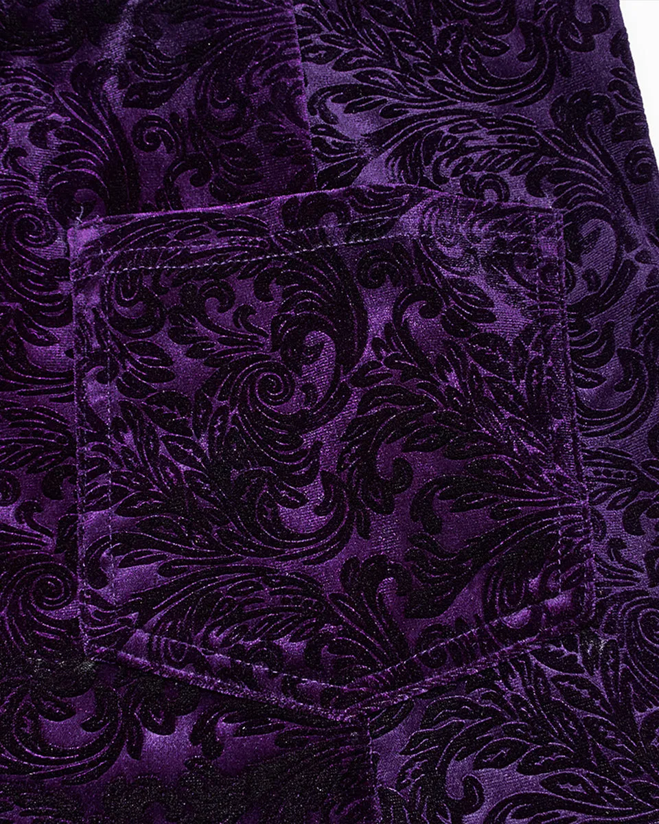 Punk Rave Gothic Embossed Baroque Flared Pants - Extended Size Range - Purple