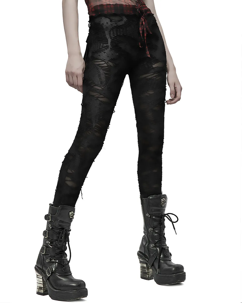 Punk Rave Societal Decay Womens Apocalyptic Leggings - Black