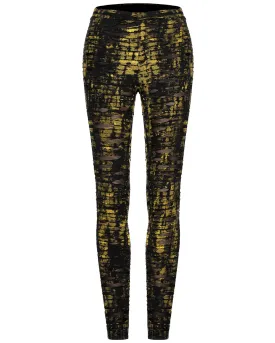 Punk Rave Womens Apocalyptic Punk Coated Broken Knit Leggings - Black & Yellow
