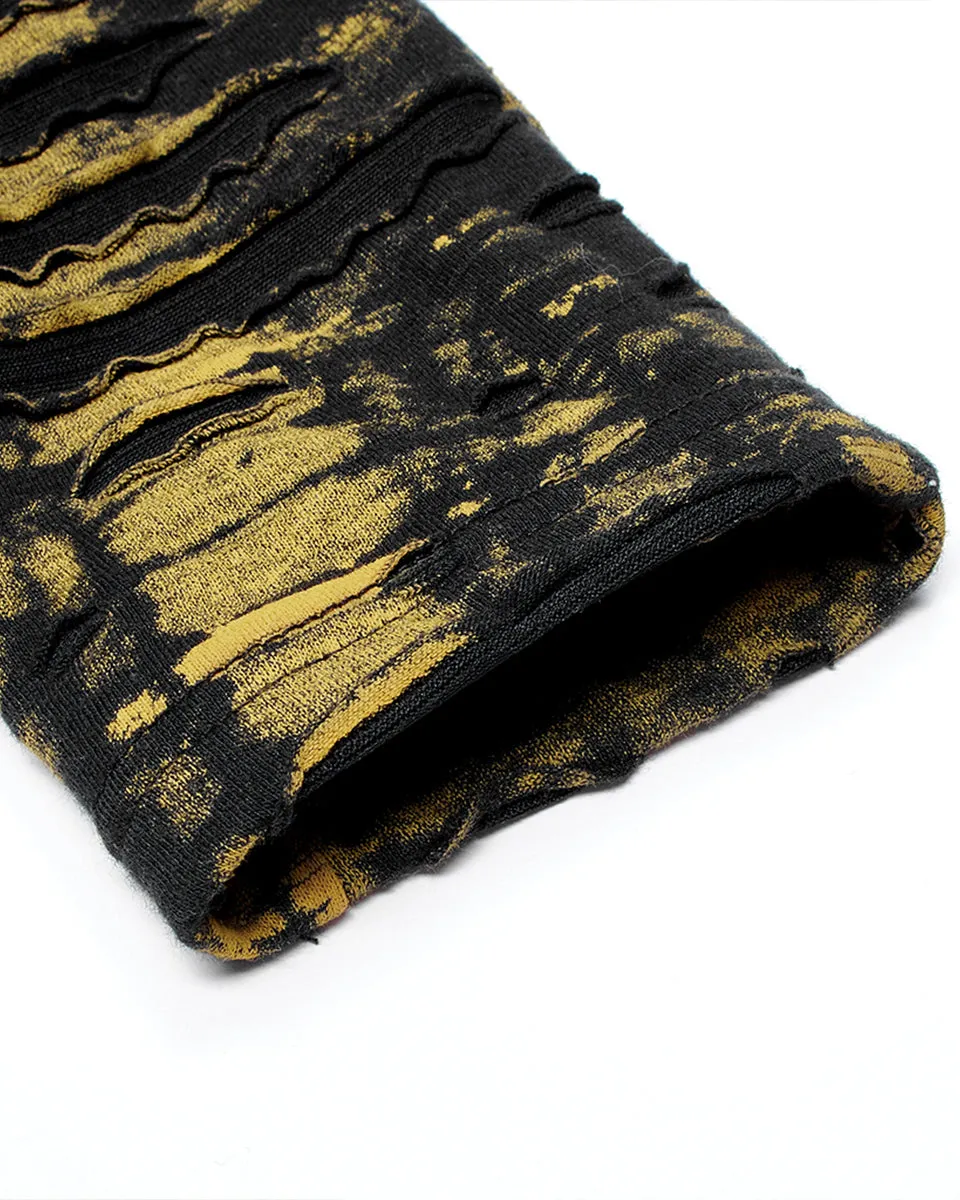 Punk Rave Womens Apocalyptic Punk Coated Broken Knit Leggings - Black & Yellow