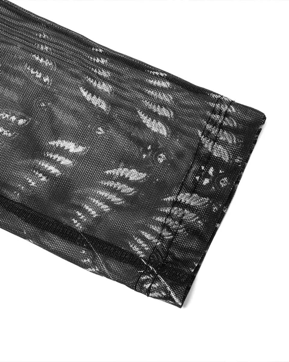 Punk Rave Womens Serpentine Printed Mesh Cyberpunk Leggings - Black & White