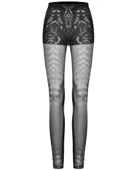 Punk Rave Womens Serpentine Printed Mesh Cyberpunk Leggings - Black & White