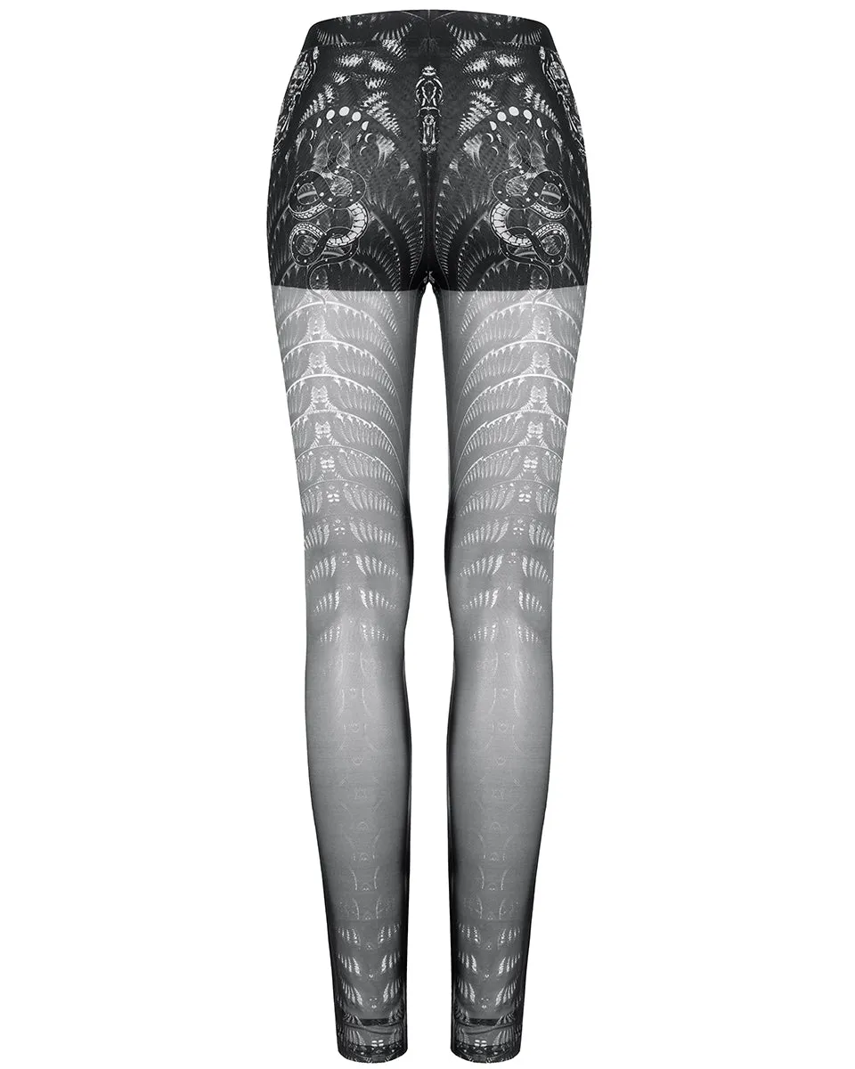 Punk Rave Womens Serpentine Printed Mesh Cyberpunk Leggings - Black & White