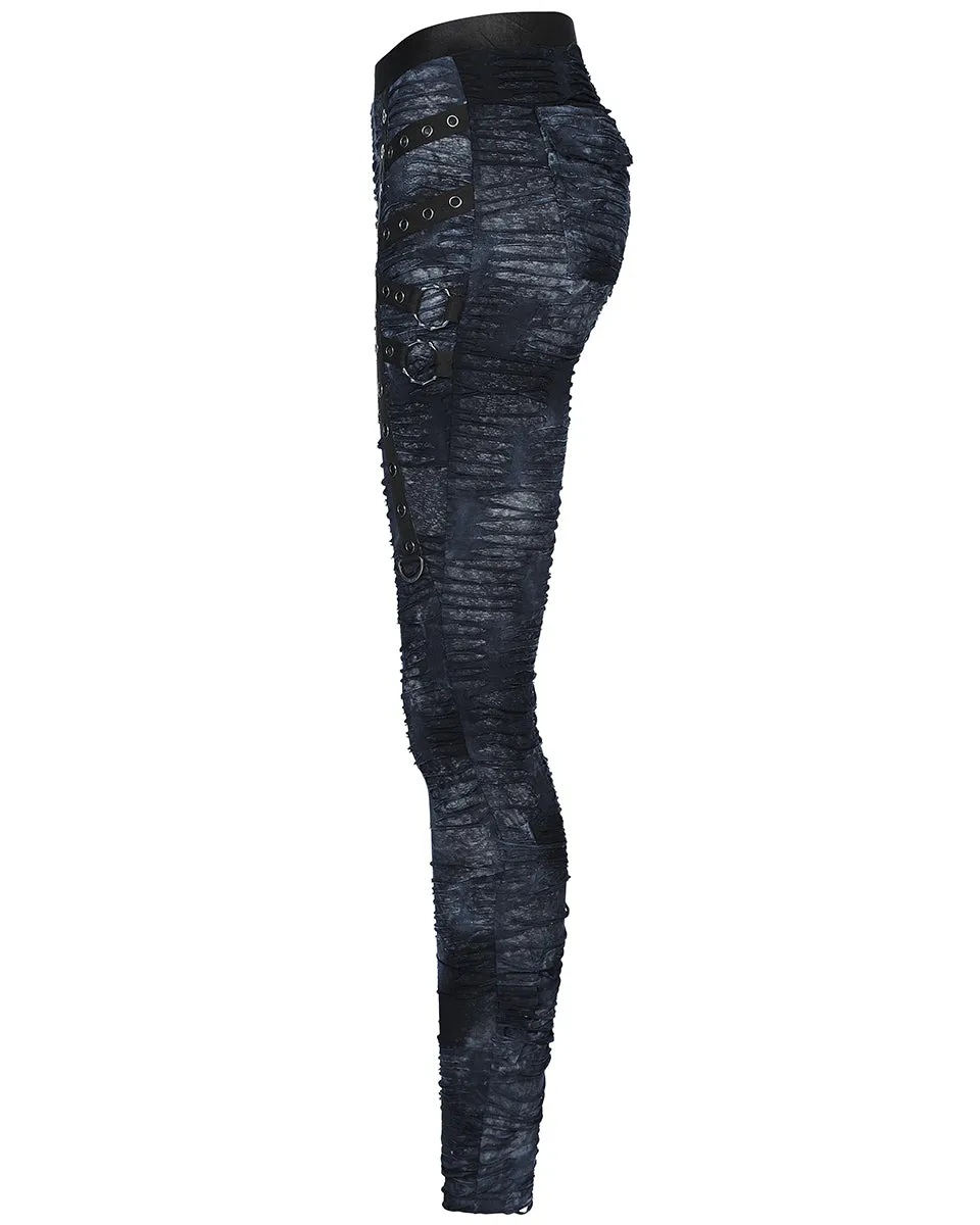 Punk Rave Womens Subterrania Shredded Apocalyptic Grunge Leggings - Black & Blue