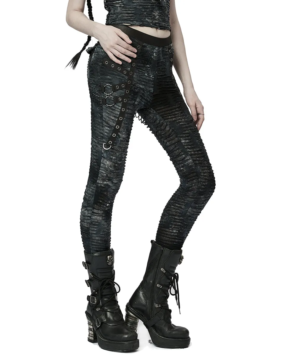 Punk Rave Womens Subterrania Shredded Apocalyptic Grunge Leggings - Black & Blue