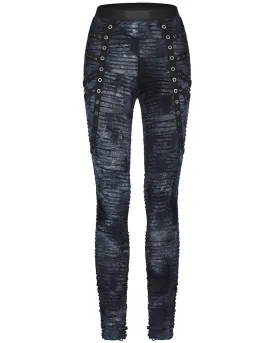 Punk Rave Womens Subterrania Shredded Apocalyptic Grunge Leggings - Black & Blue