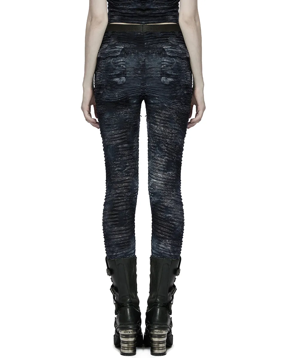 Punk Rave Womens Subterrania Shredded Apocalyptic Grunge Leggings - Black & Blue