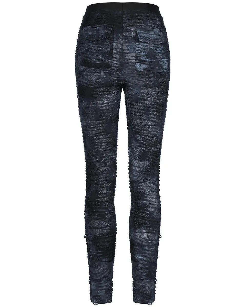 Punk Rave Womens Subterrania Shredded Apocalyptic Grunge Leggings - Black & Blue