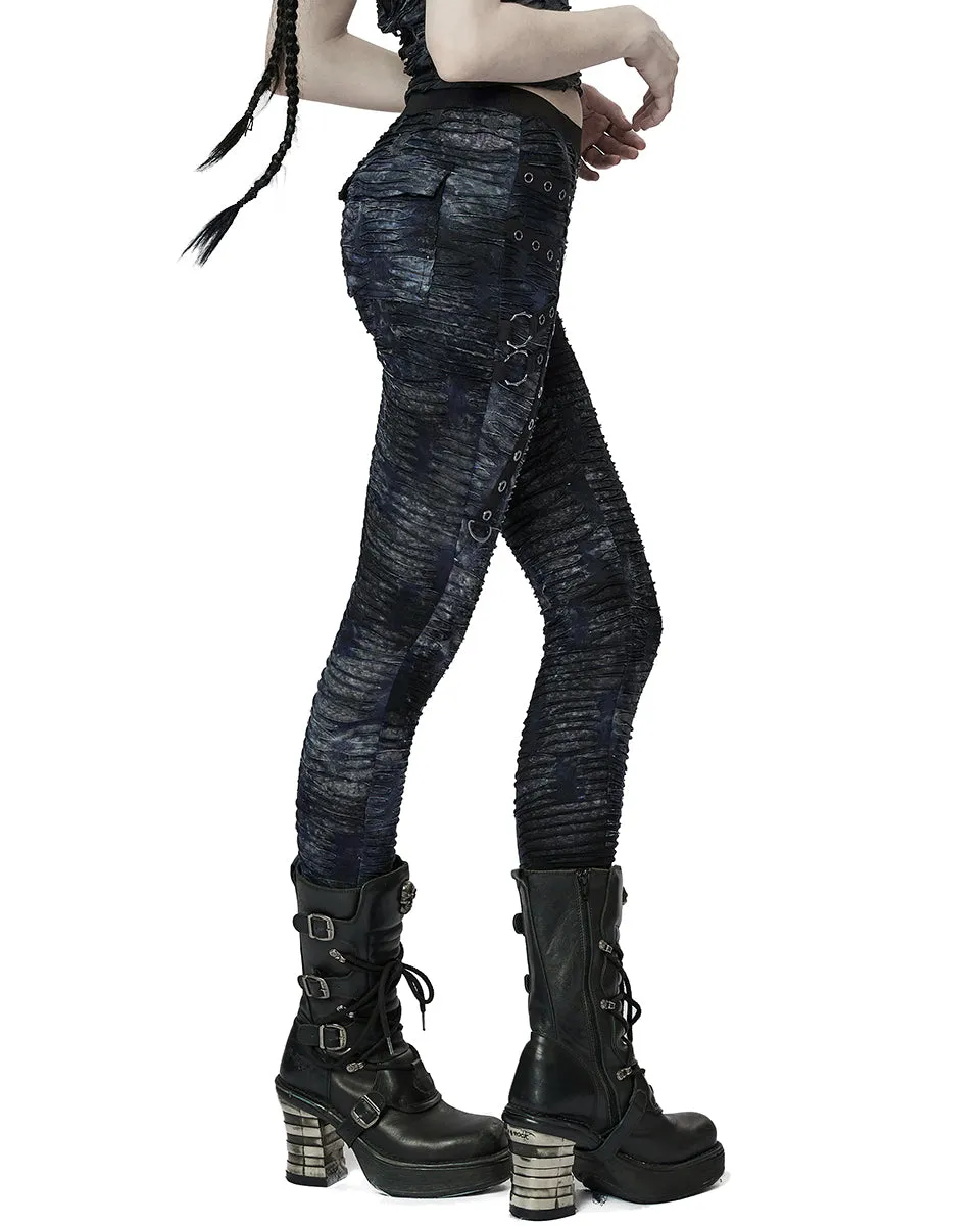 Punk Rave Womens Subterrania Shredded Apocalyptic Grunge Leggings - Black & Blue
