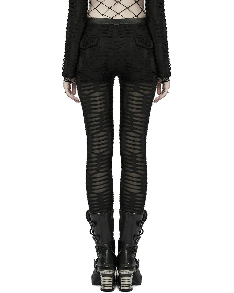 Punk Rave Womens Subterrania Shredded Apocalyptic Grunge Leggings - Black