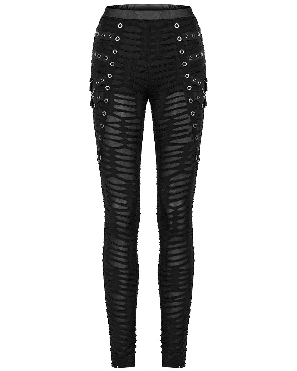 Punk Rave Womens Subterrania Shredded Apocalyptic Grunge Leggings - Black