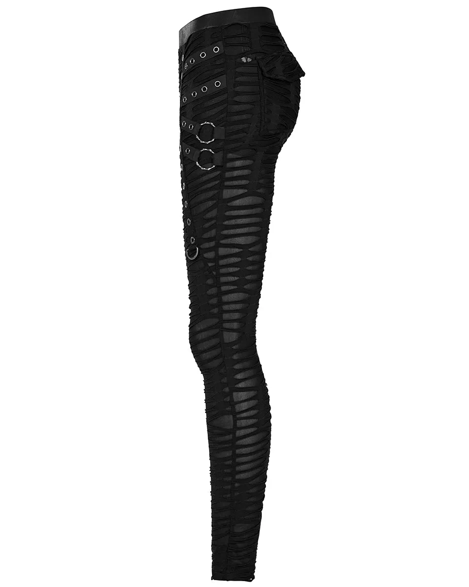 Punk Rave Womens Subterrania Shredded Apocalyptic Grunge Leggings - Black