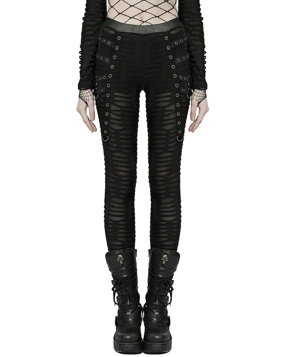 Punk Rave Womens Subterrania Shredded Apocalyptic Grunge Leggings - Black
