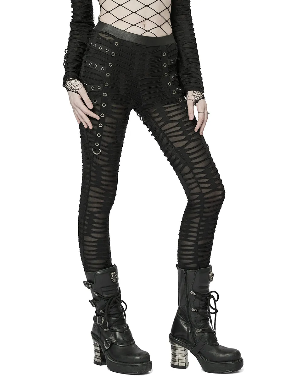 Punk Rave Womens Subterrania Shredded Apocalyptic Grunge Leggings - Black