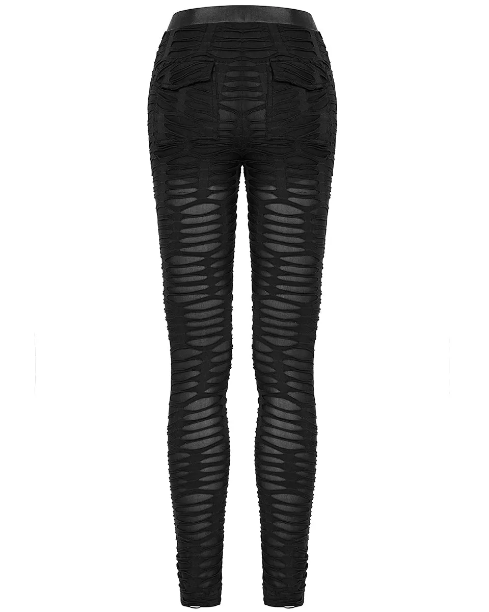 Punk Rave Womens Subterrania Shredded Apocalyptic Grunge Leggings - Black