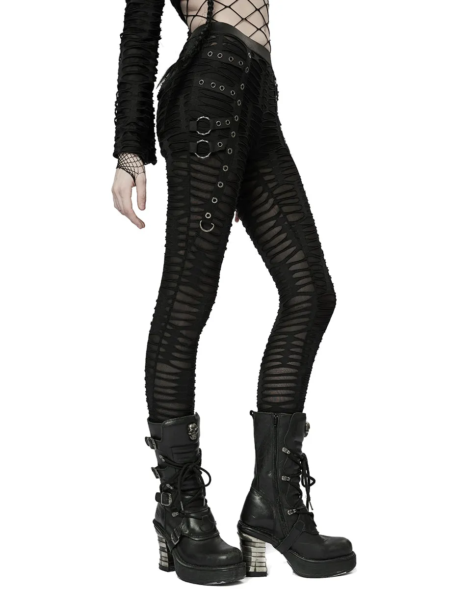 Punk Rave Womens Subterrania Shredded Apocalyptic Grunge Leggings - Black