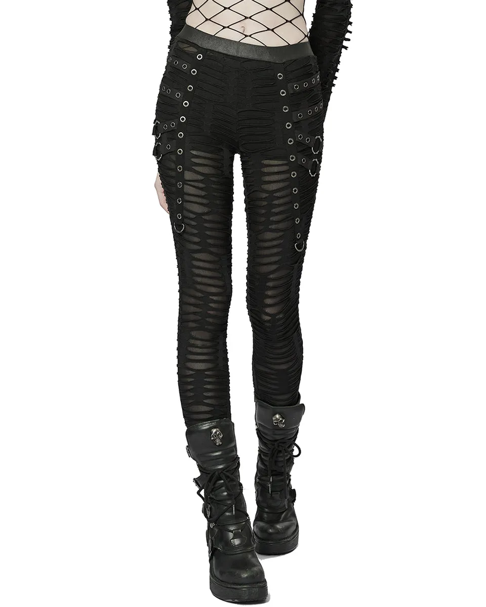Punk Rave Womens Subterrania Shredded Apocalyptic Grunge Leggings - Black