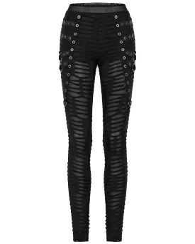 Punk Rave Womens Subterrania Shredded Apocalyptic Grunge Leggings - Black