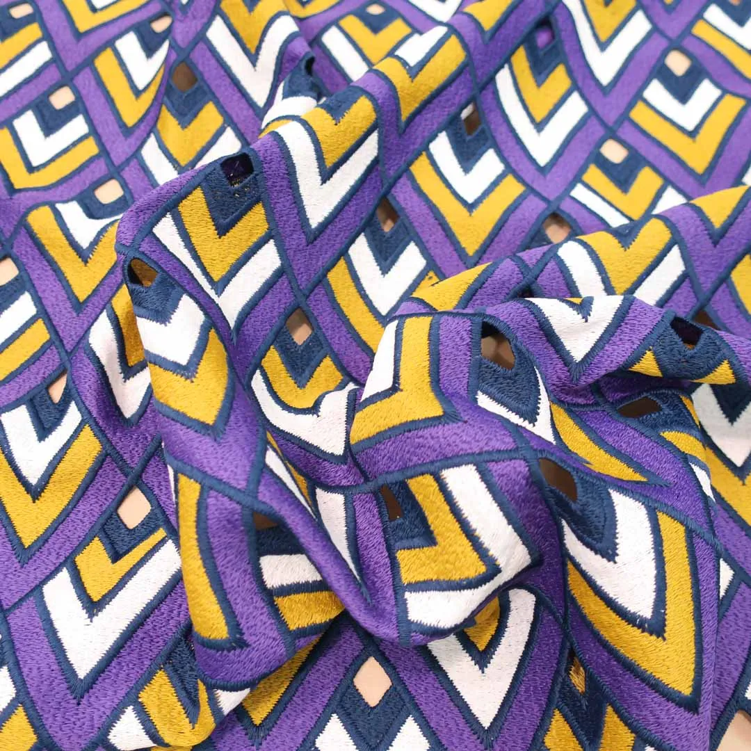 Purple and Yellow Geometric Laser Cut Guipure Lace