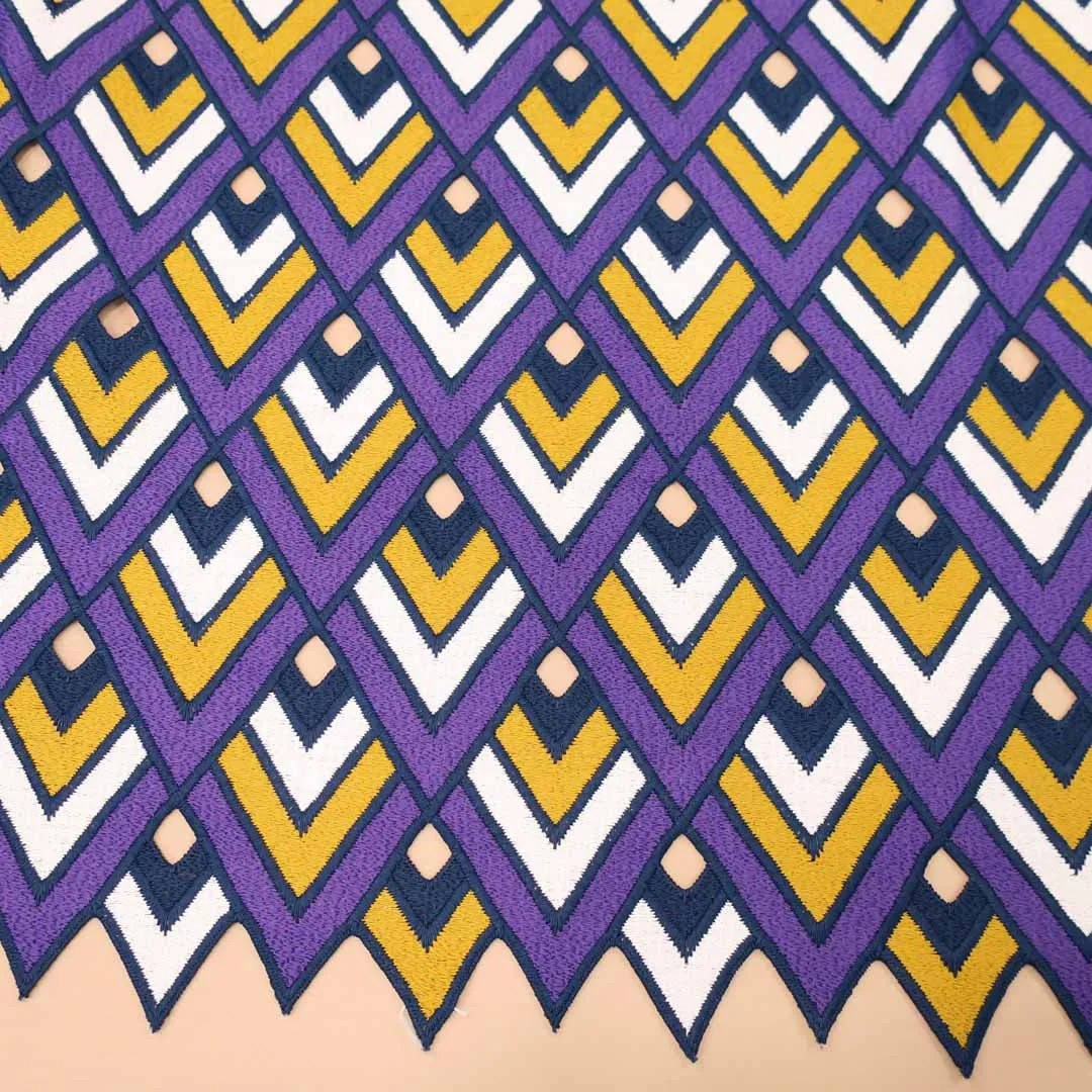 Purple and Yellow Geometric Laser Cut Guipure Lace