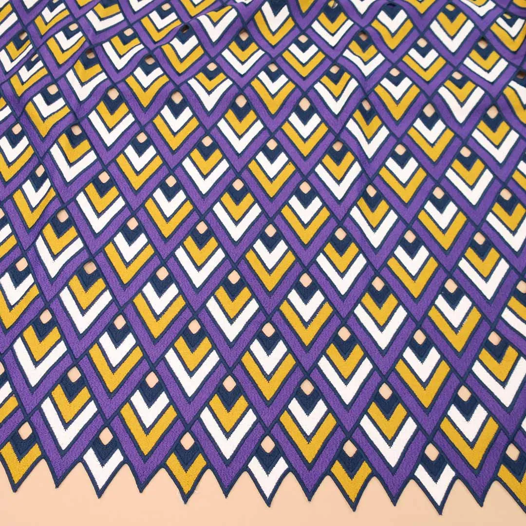 Purple and Yellow Geometric Laser Cut Guipure Lace