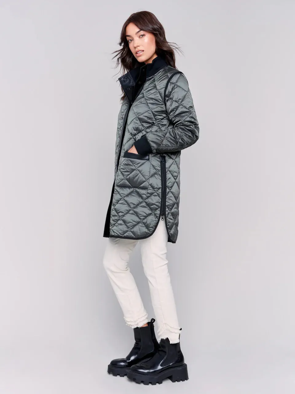 Reversible Long Iridescent Quilted Jacket