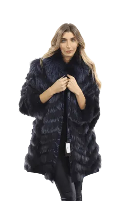 Reversible Silver Fox Fur Coat - Dark Blue