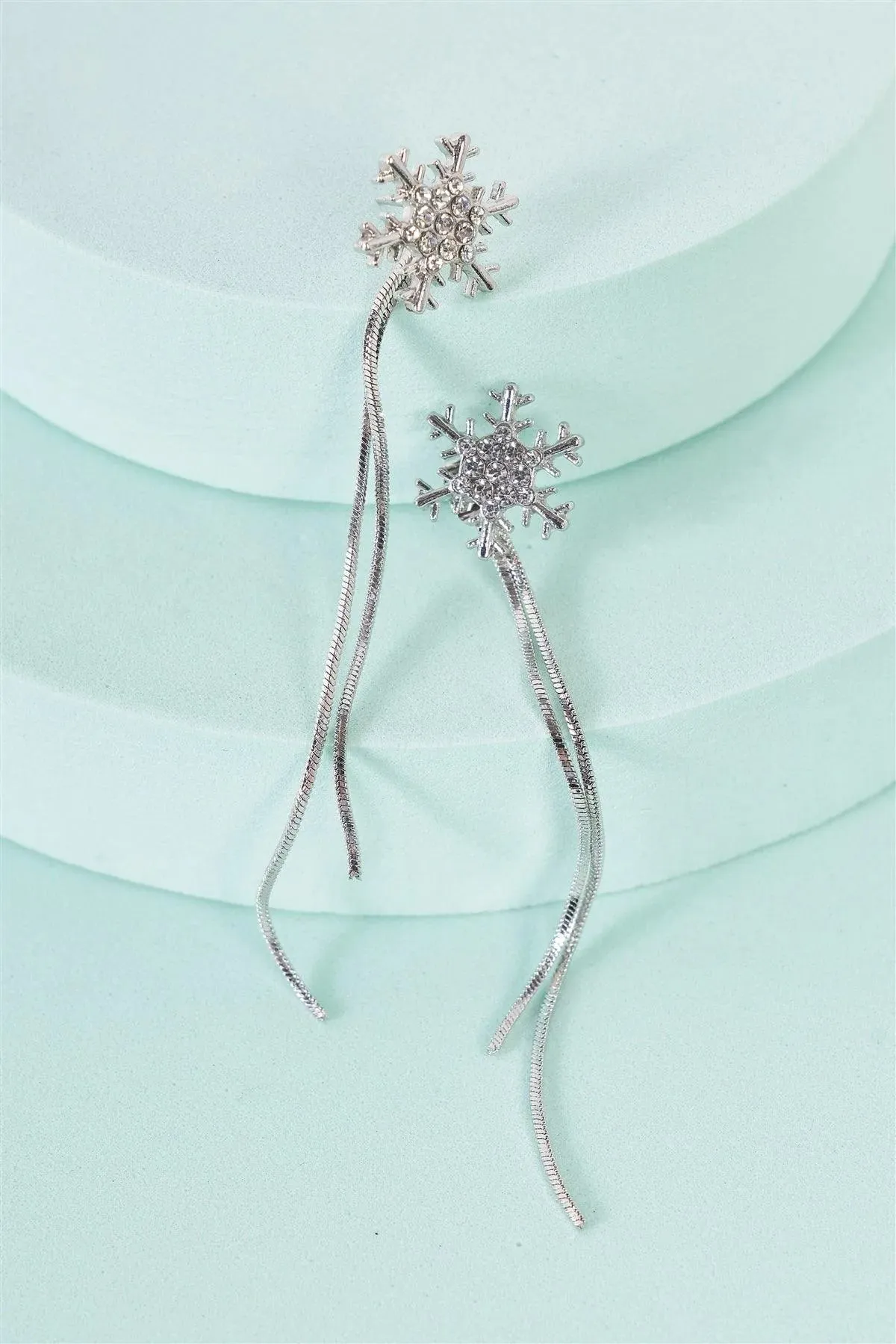 Silver Diamonds Snowflake Tassel Snake Drop Earrings
