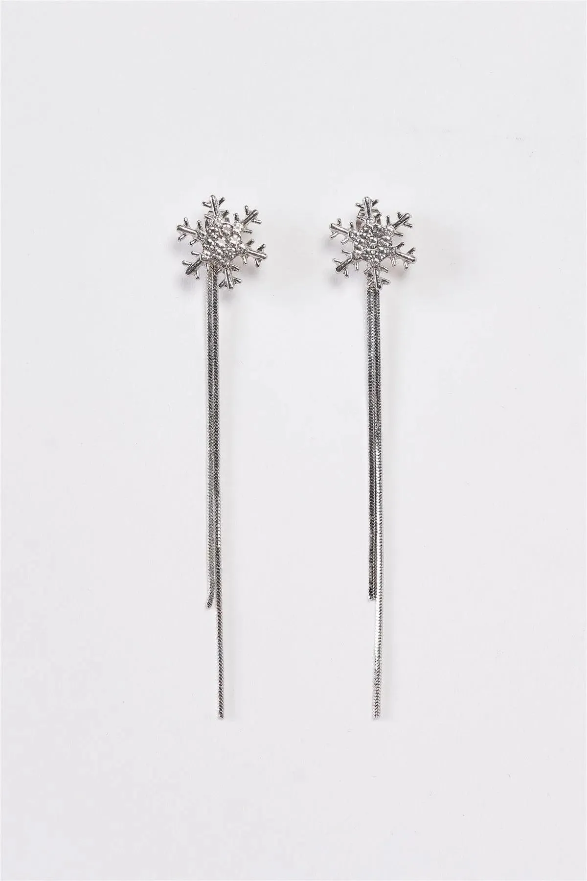 Silver Diamonds Snowflake Tassel Snake Drop Earrings