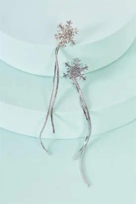 Silver Diamonds Snowflake Tassel Snake Drop Earrings
