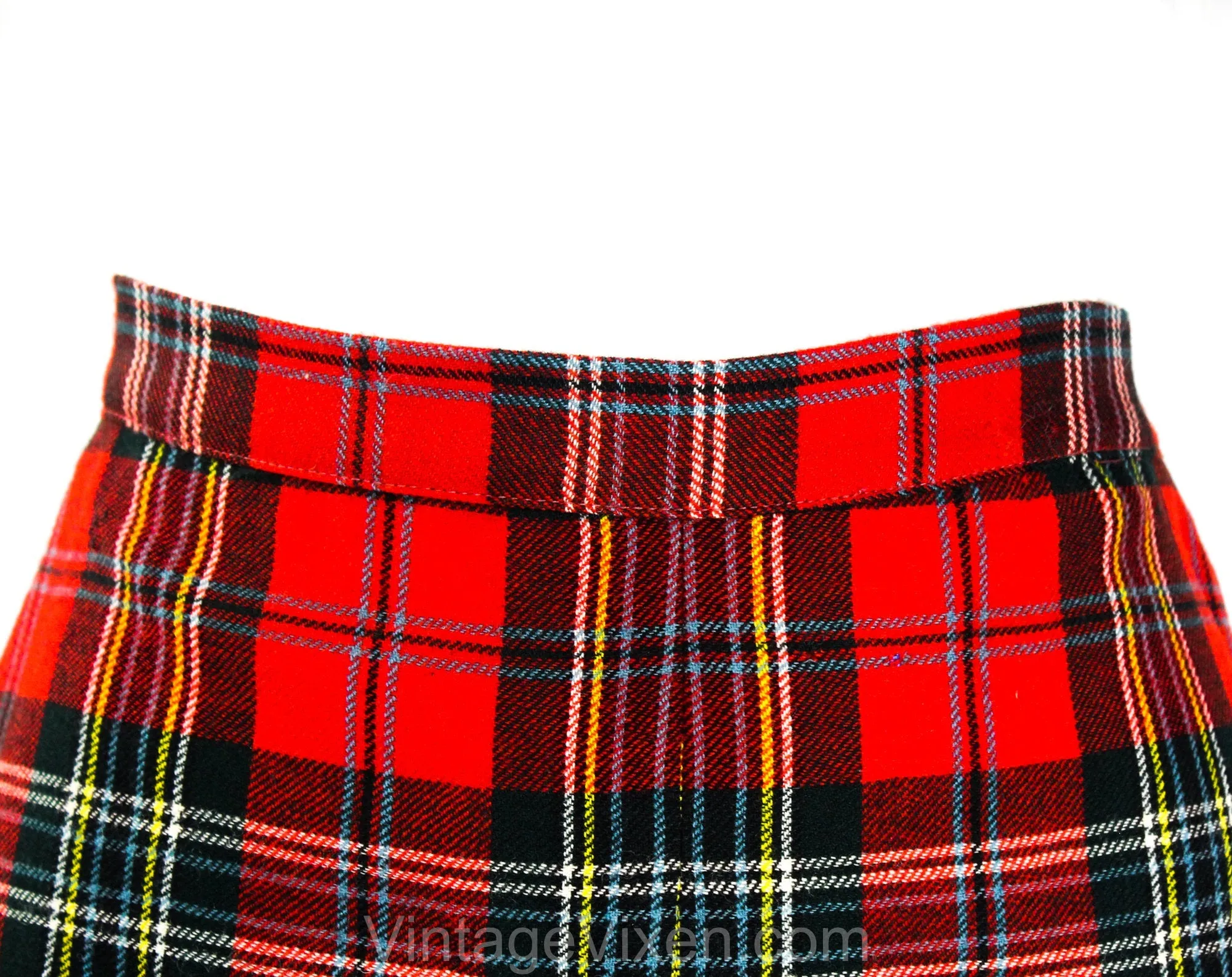 Size 8 Red Plaid Skirt - 1950s Scottish Tartan Wool Office Style - Medium 50s Fall Autumn Winter Classic - 50's Secretary Style - Waist 27