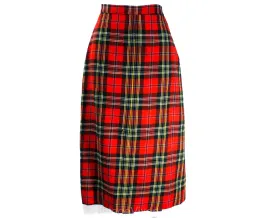 Size 8 Red Plaid Skirt - 1950s Scottish Tartan Wool Office Style - Medium 50s Fall Autumn Winter Classic - 50's Secretary Style - Waist 27