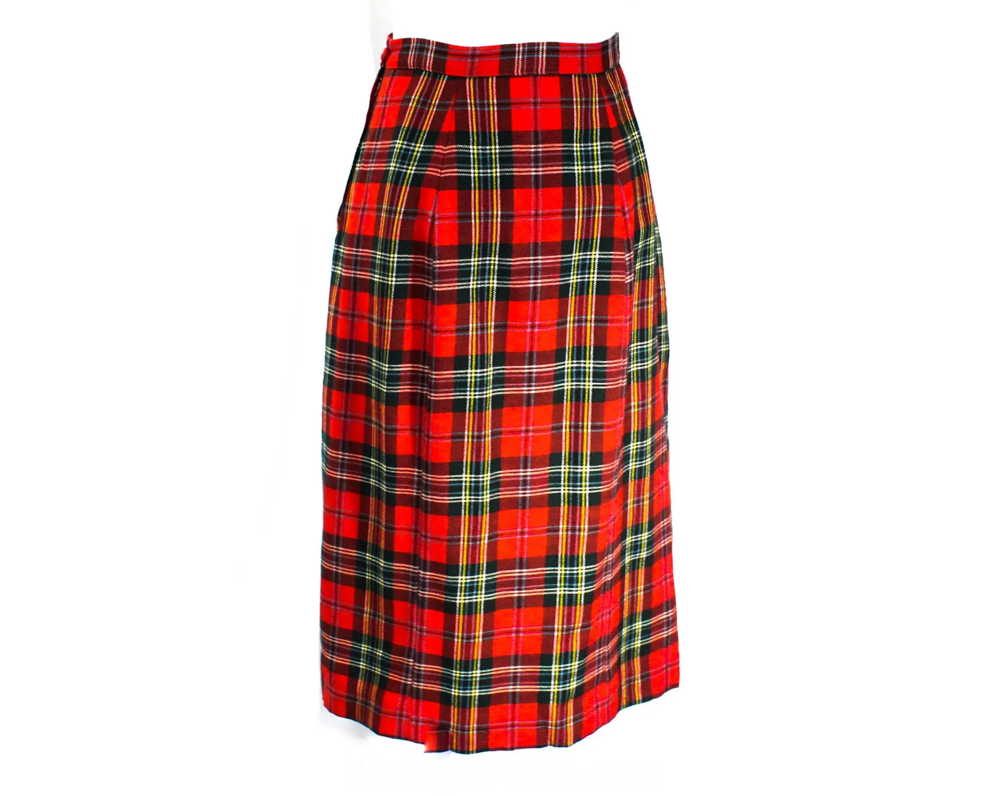 Size 8 Red Plaid Skirt - 1950s Scottish Tartan Wool Office Style - Medium 50s Fall Autumn Winter Classic - 50's Secretary Style - Waist 27