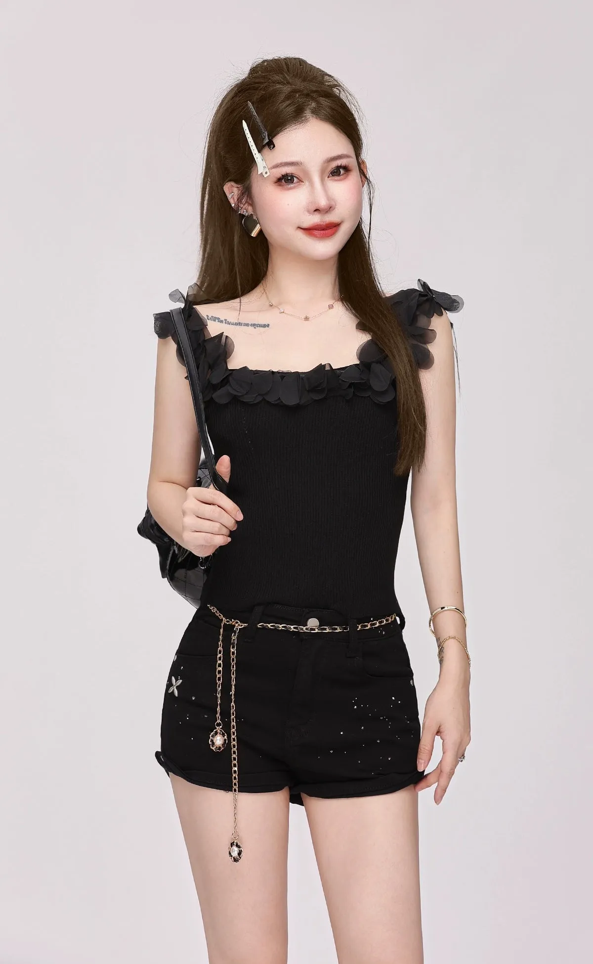 Skinny Ruffle Trim Off-Shoulder Top
