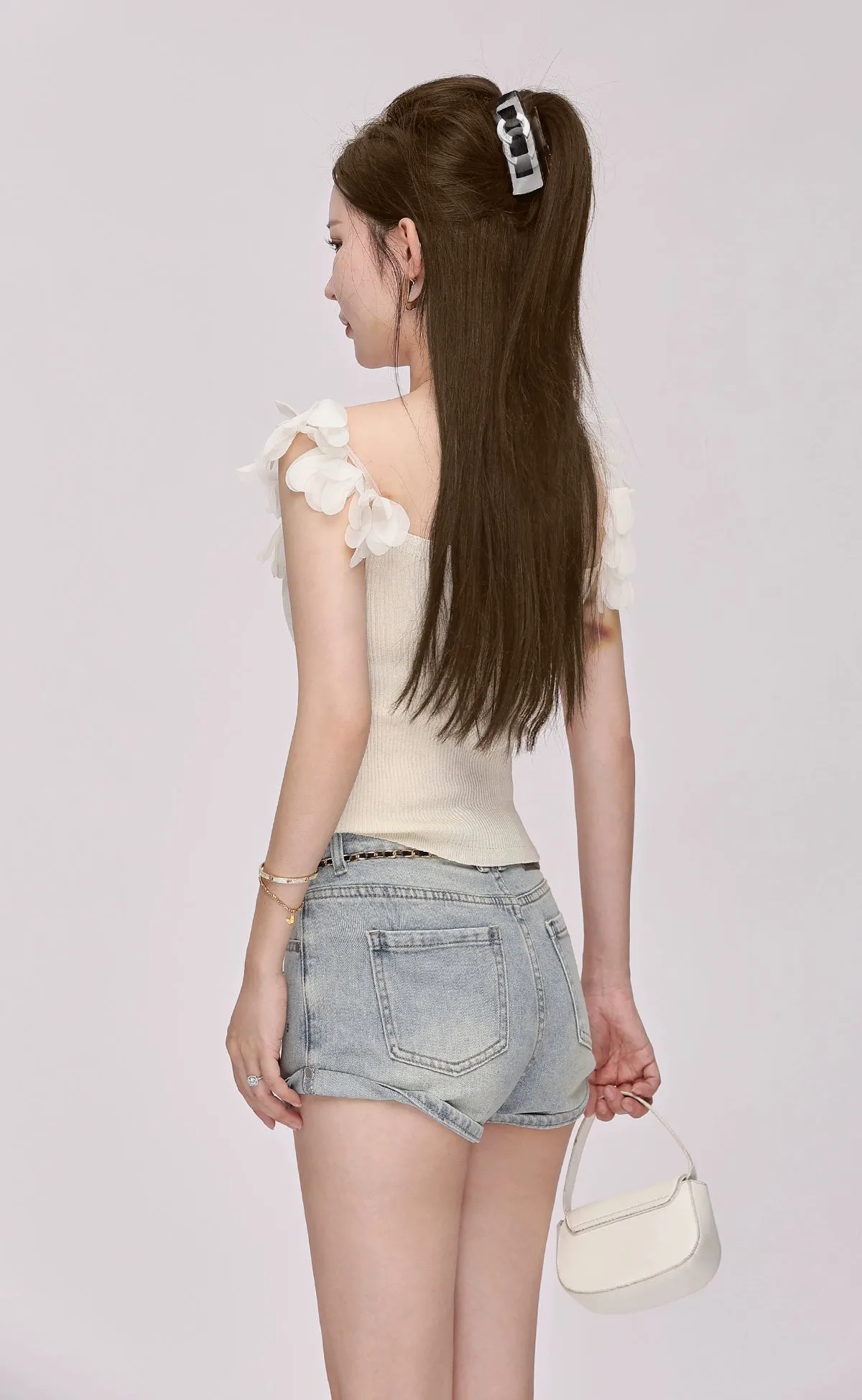 Skinny Ruffle Trim Off-Shoulder Top