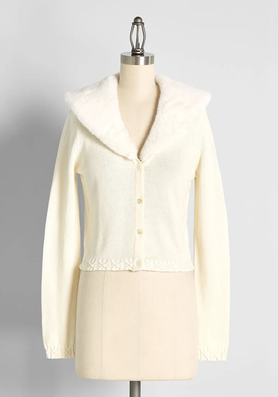 Snow Princess Faux-Fur Trim Cardigan
