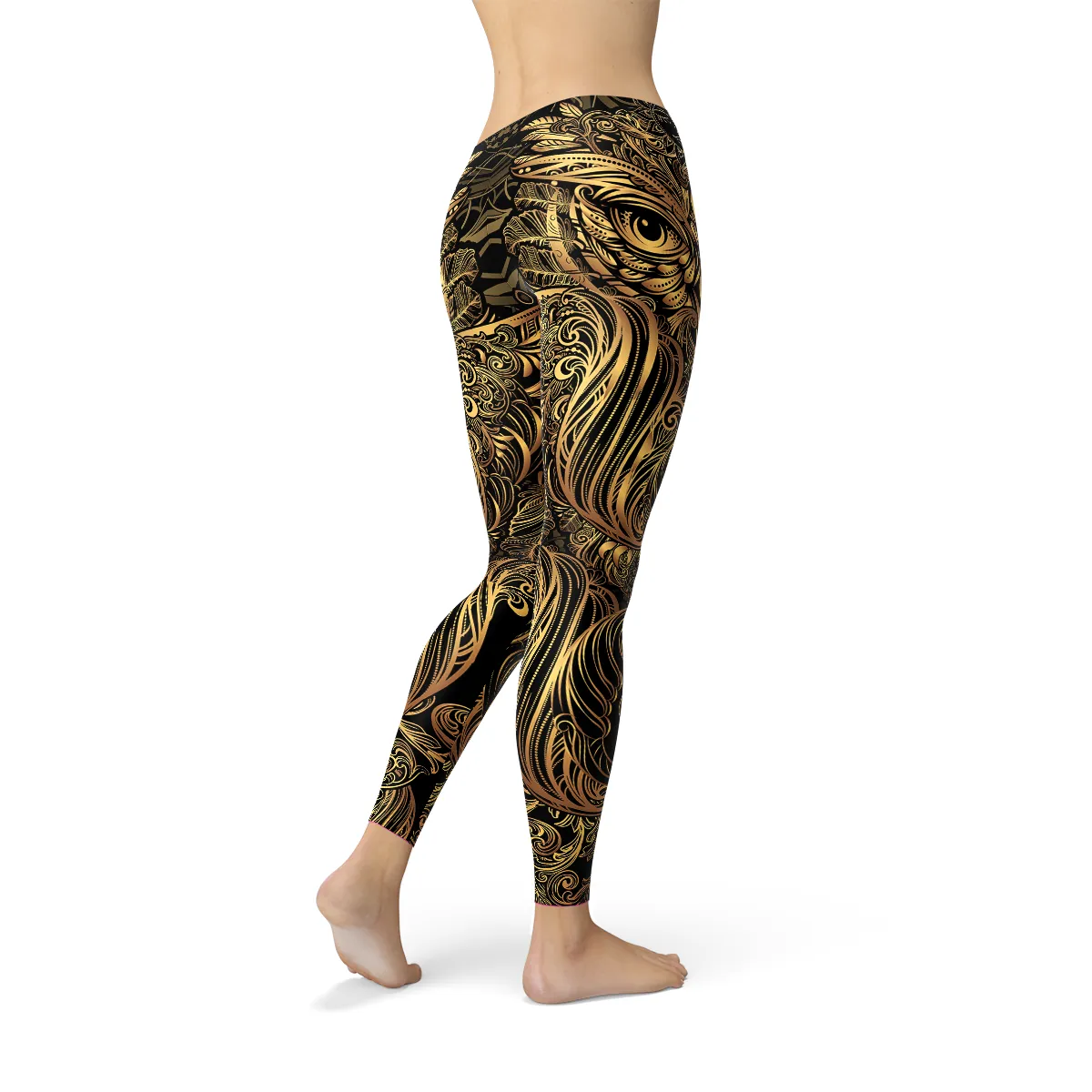 Stylish Women's Golden Owl Graphic Leggings