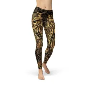 Stylish Women's Golden Owl Graphic Leggings