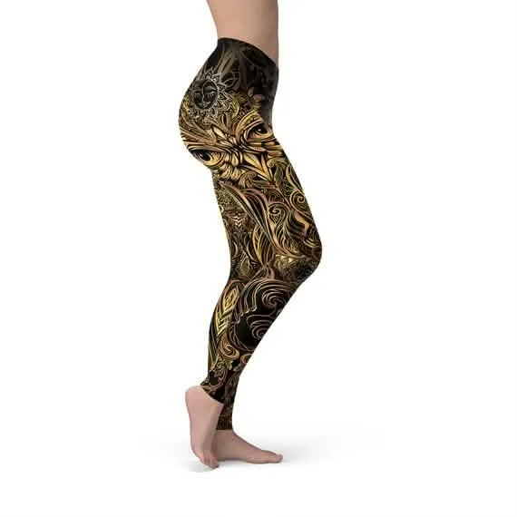 Stylish Women's Golden Owl Graphic Leggings