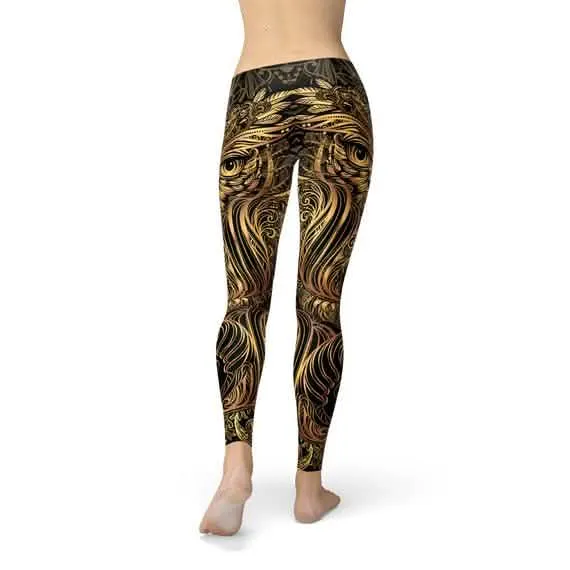 Stylish Women's Golden Owl Graphic Leggings