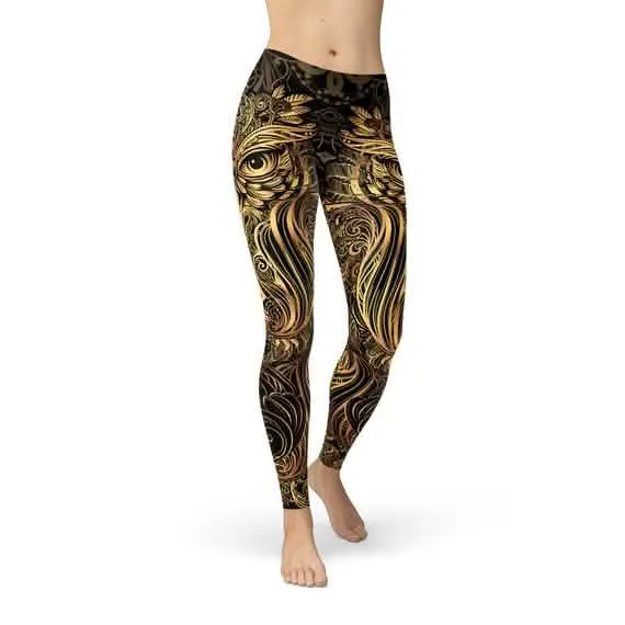 Stylish Women's Golden Owl Graphic Leggings