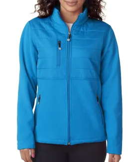 ultraclub ladies' fleece jacket with quilted yoke overlay - kinetic blue (s)