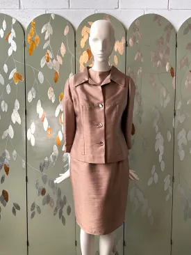 Vintage 1960s Beige Silk 3-PC Skirt Suit, Small