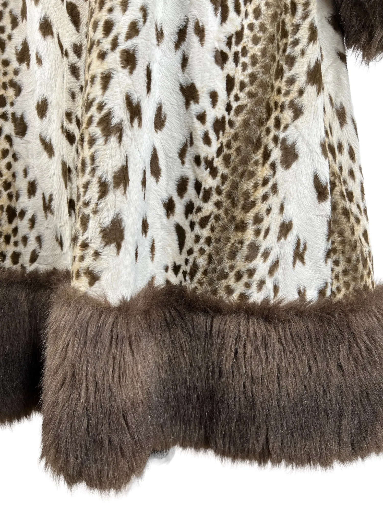 Vintage 1960s Faux Fur Print Leopard and Faux Leather Belted Coat - Size UK 10
