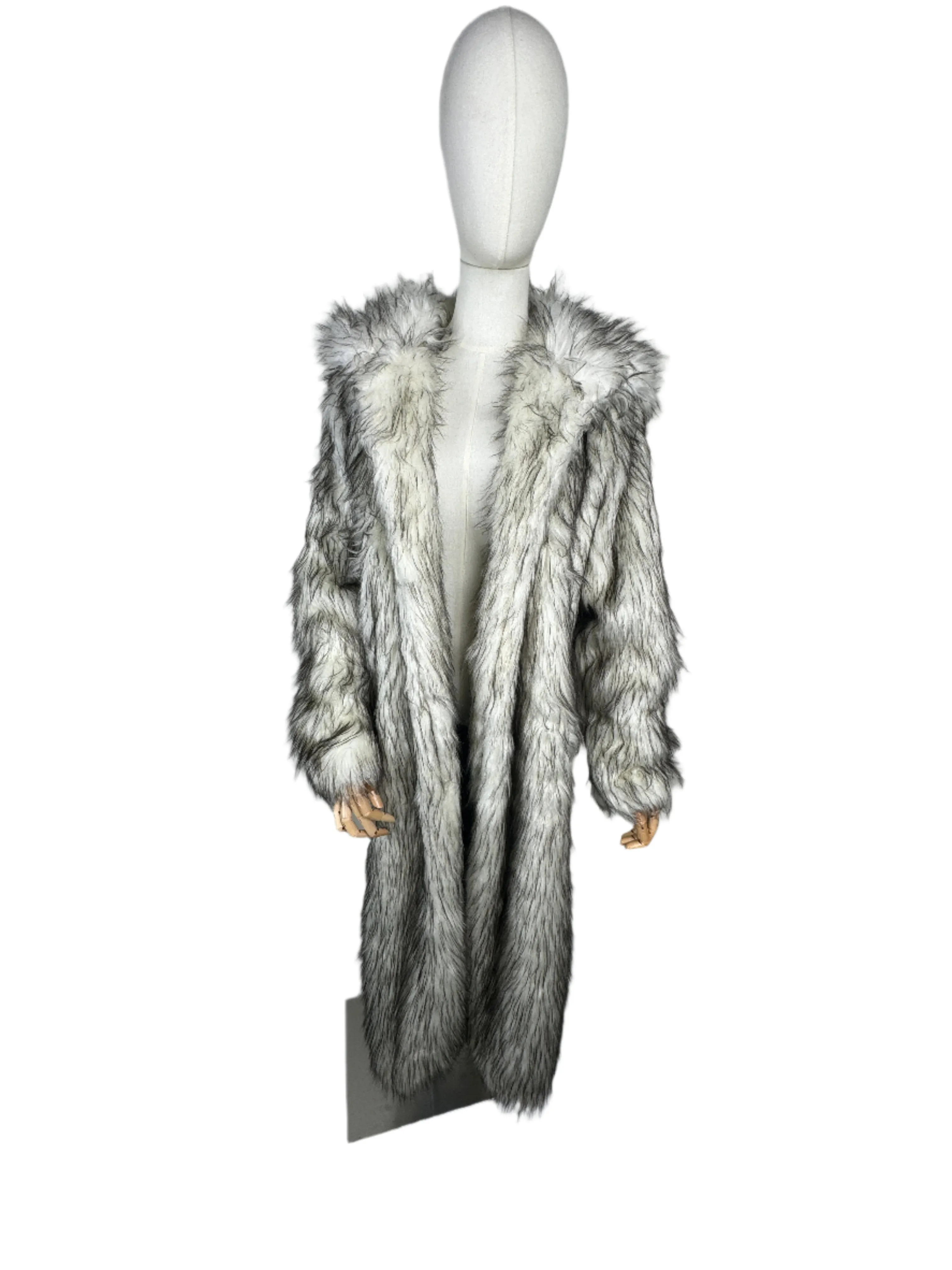 White & Black Faux Fur Coat 1980s